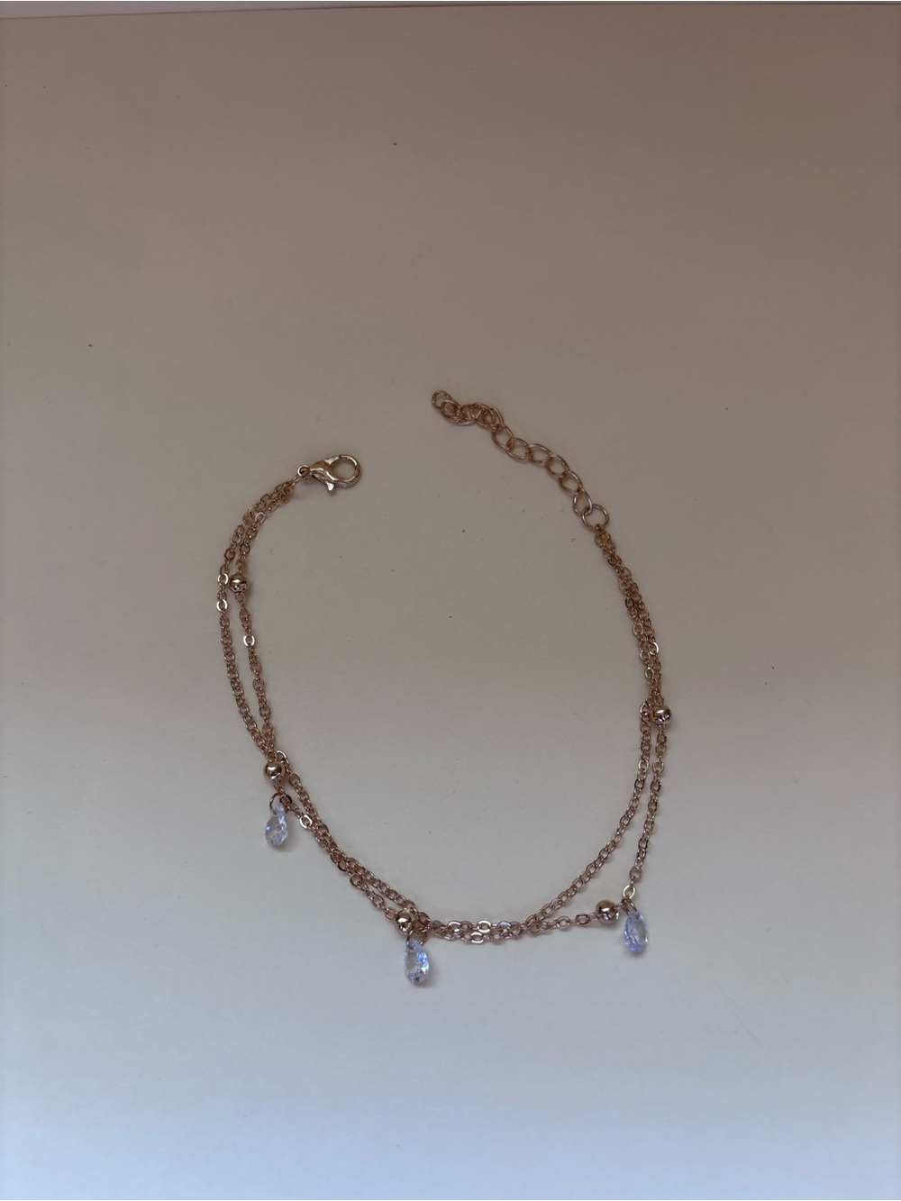 Gold-Tone Double-Layer Bracelet with Crystal Charm